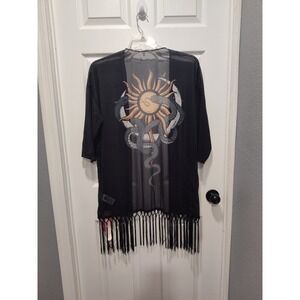 Goth Black‎ Summer Gothic Snake Star & Moon Back Print Tassel Loose Cardigan Med